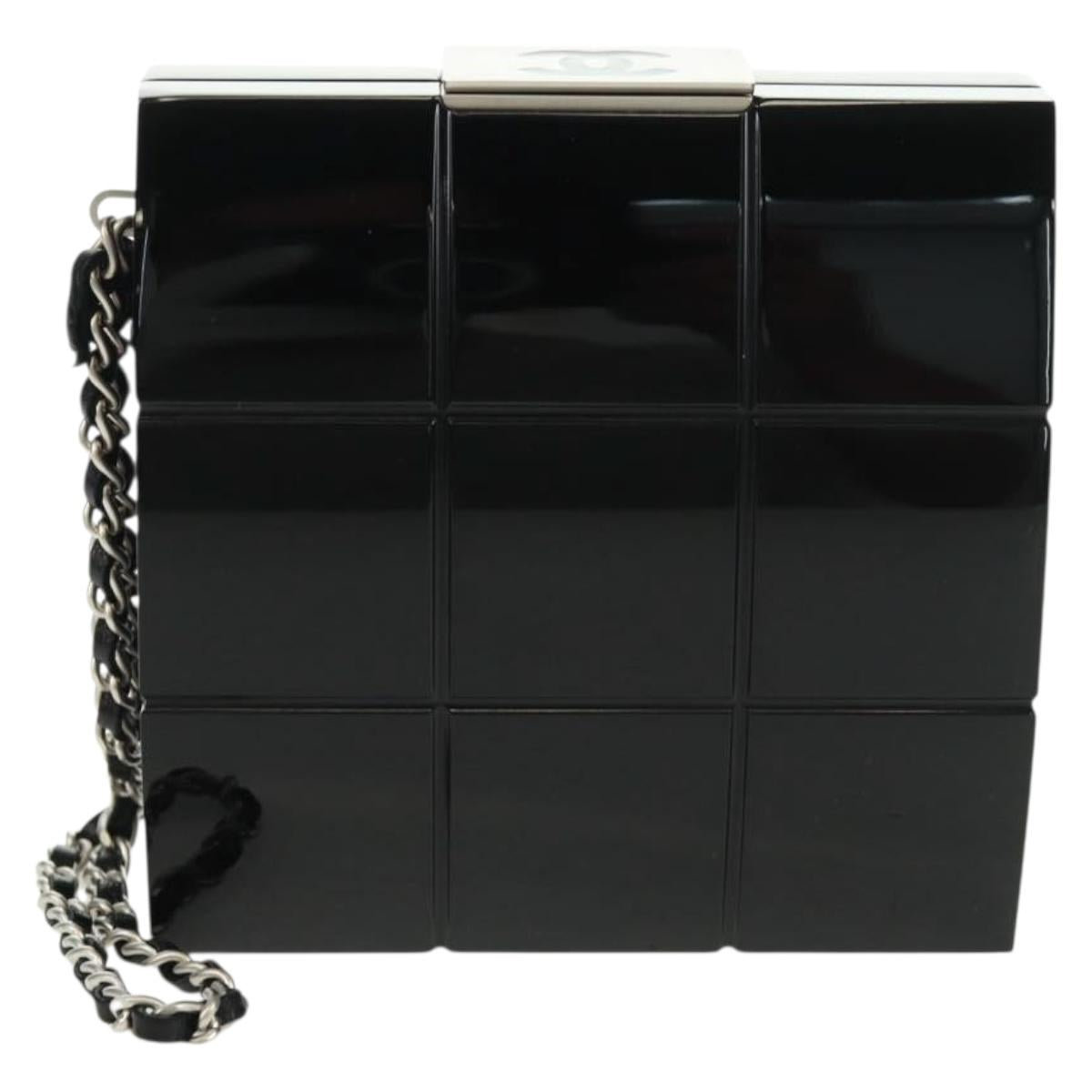 CHANEL Choco Bar Clutch Bag plastic Black Silver CC Auth BA9645SAM