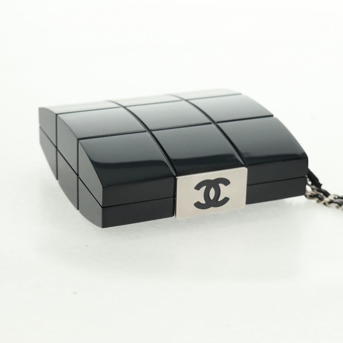 CHANEL Choco Bar Clutch Bag plastic Black Silver CC Auth BA9645SAM