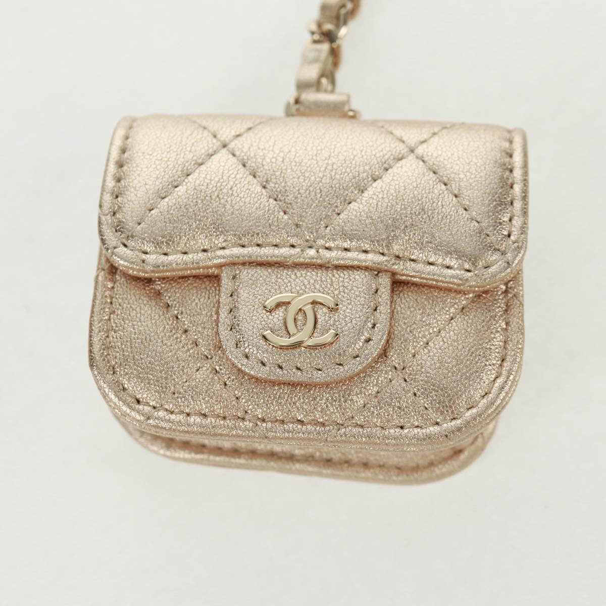 CHANEL Matelasse Air Pods Case 2024 Year Gift Lamb Skin Gold CC Auth BA9648SM