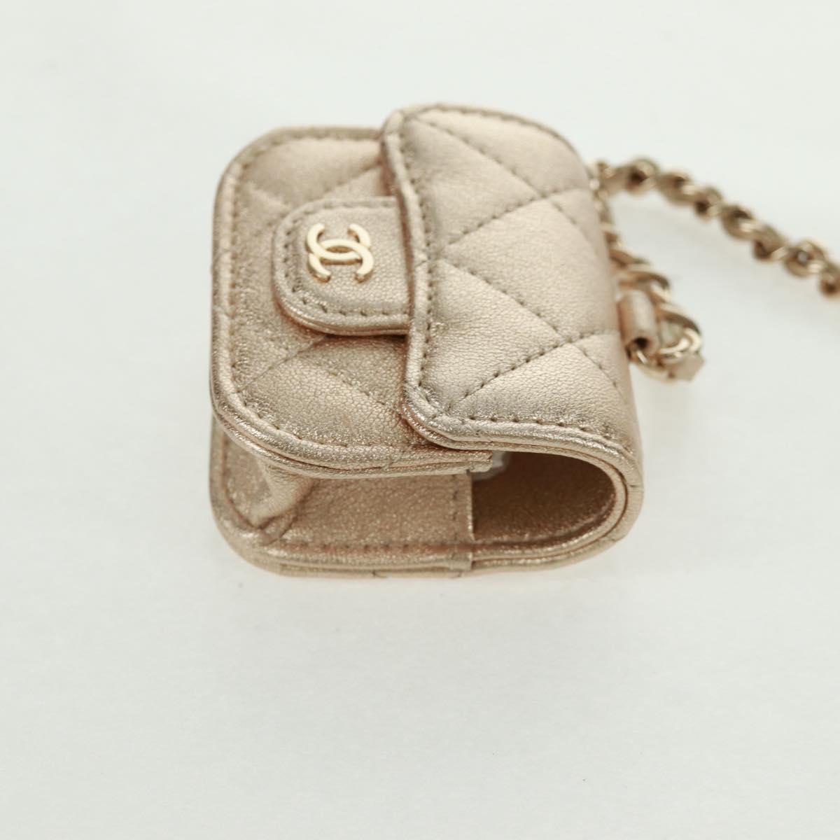 CHANEL Matelasse Air Pods Case 2024 Year Gift Lamb Skin Gold CC Auth BA9648SM