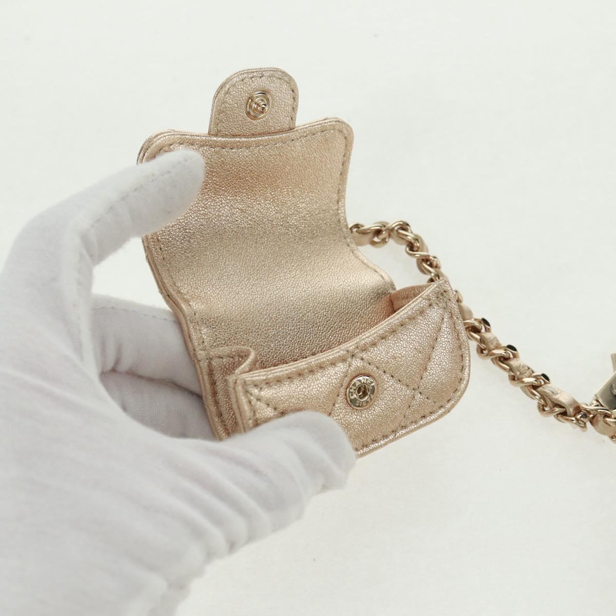 CHANEL Matelasse Air Pods Case 2024 Year Gift Lamb Skin Gold CC Auth BA9648SM