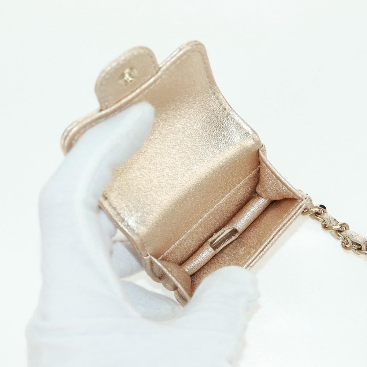 CHANEL Matelasse Air Pods Case 2024 Year Gift Lamb Skin Gold CC Auth BA9648SM