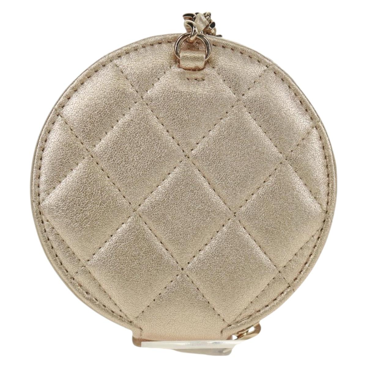 CHANEL Matelasse Air Pods Case 2024 Year Gift Lamb Skin Gold CC Auth BA9648SM