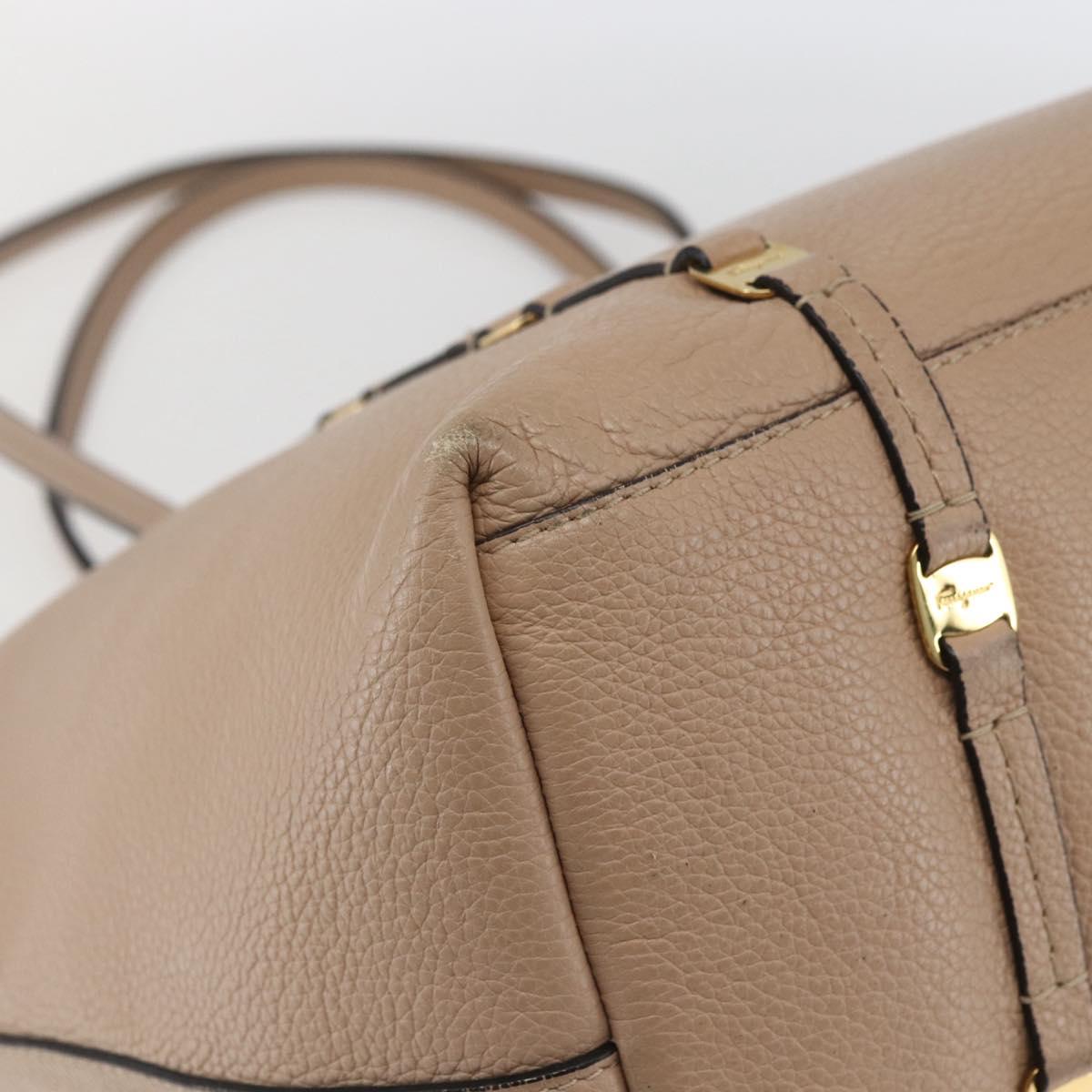 Salvatore Ferragamo Vala Tote Bag Leather Beige Gold Auth BA9686