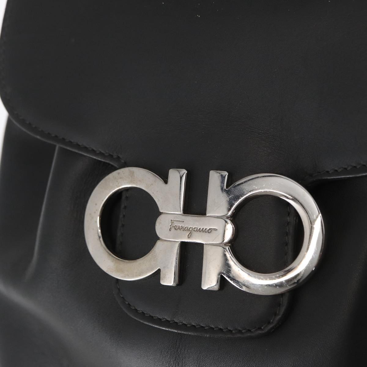 Salvatore Ferragamo Gancini Backpack Leather Black Silver Auth BA9687