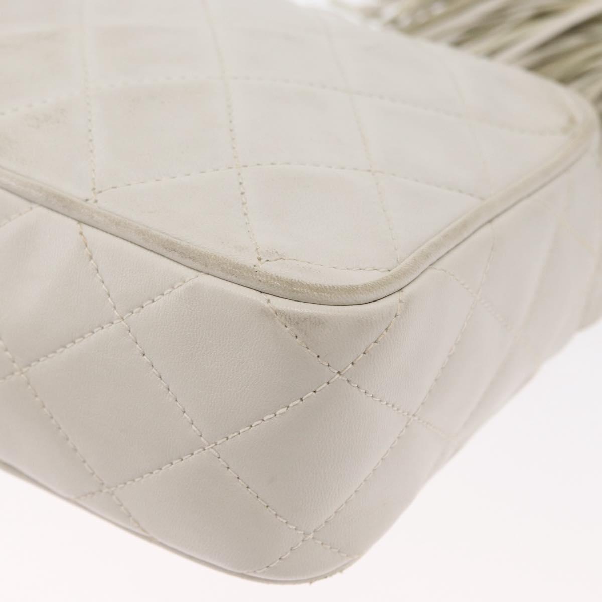 CHANEL Matelasse Shoulder Bag Lamb Skin White Gold CC Auth BA9689