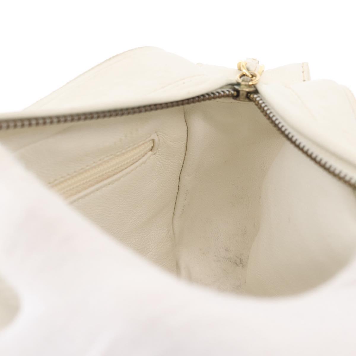 CHANEL Matelasse Shoulder Bag Lamb Skin White Gold CC Auth BA9689