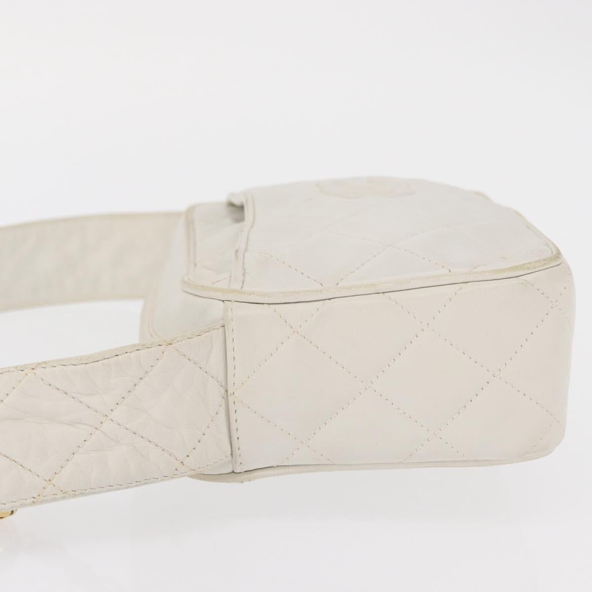 CHANEL Matelasse Shoulder Bag Lamb Skin White Gold CC Auth BA9689
