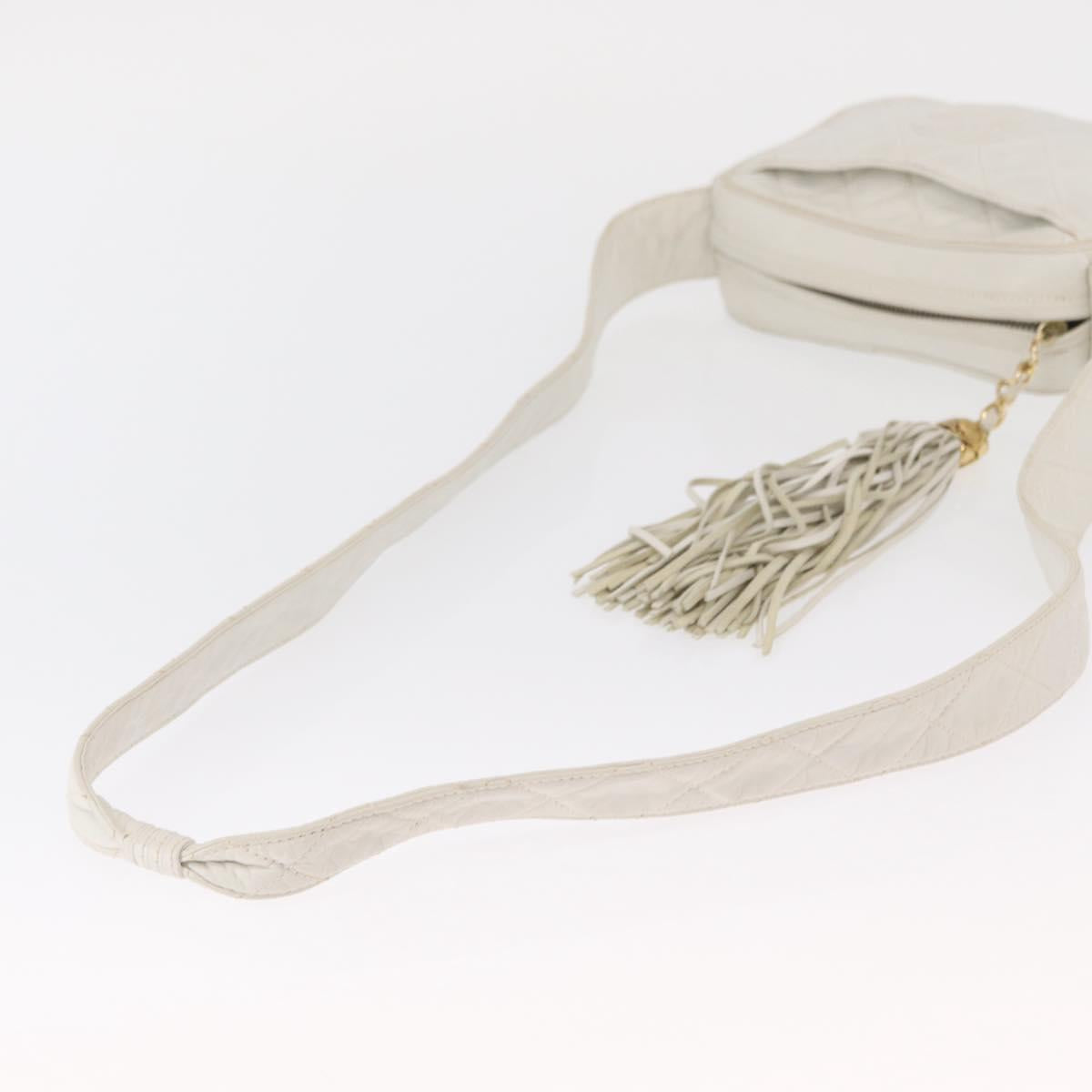 CHANEL Matelasse Shoulder Bag Lamb Skin White Gold CC Auth BA9689