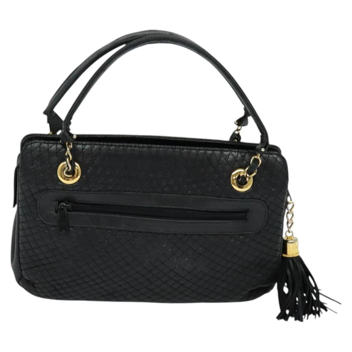 BALLY Quilted Hand Bag Leather Black Auth BA969