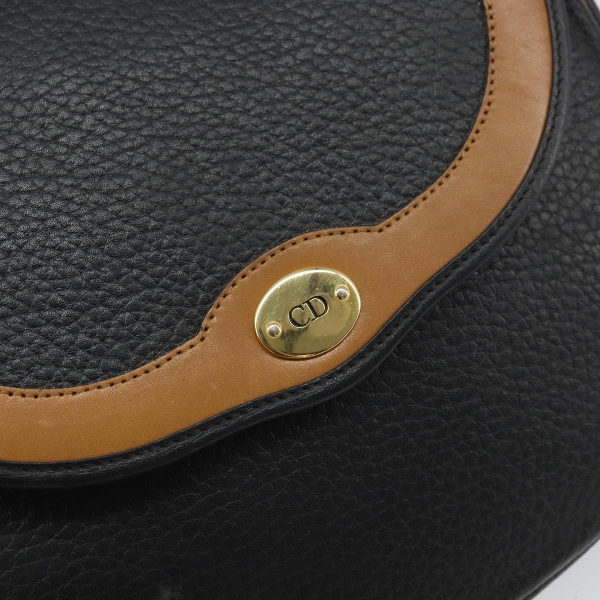 Christian Dior Shoulder Bag Leather Black Gold Auth BA9696