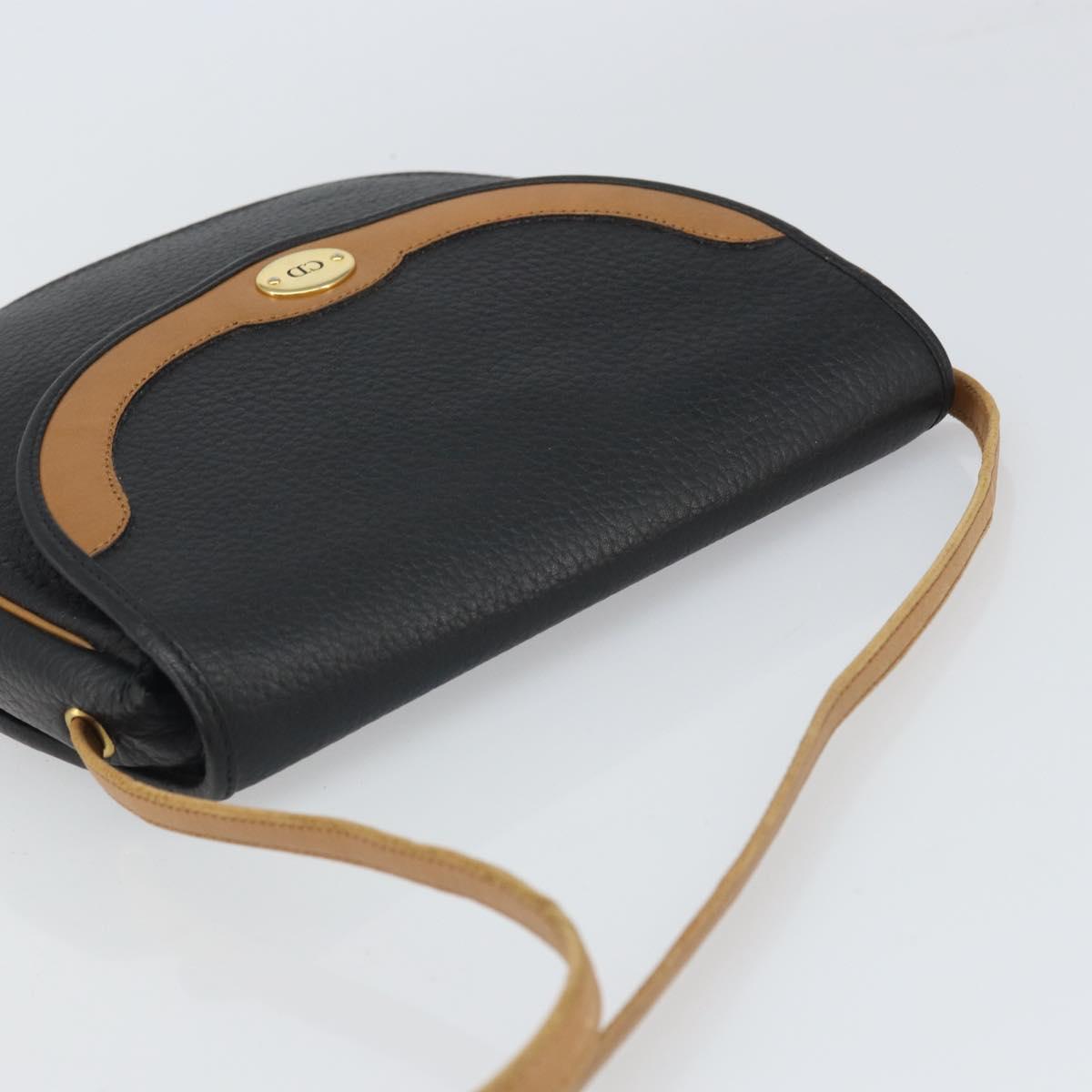 Christian Dior Shoulder Bag Leather Black Gold Auth BA9696