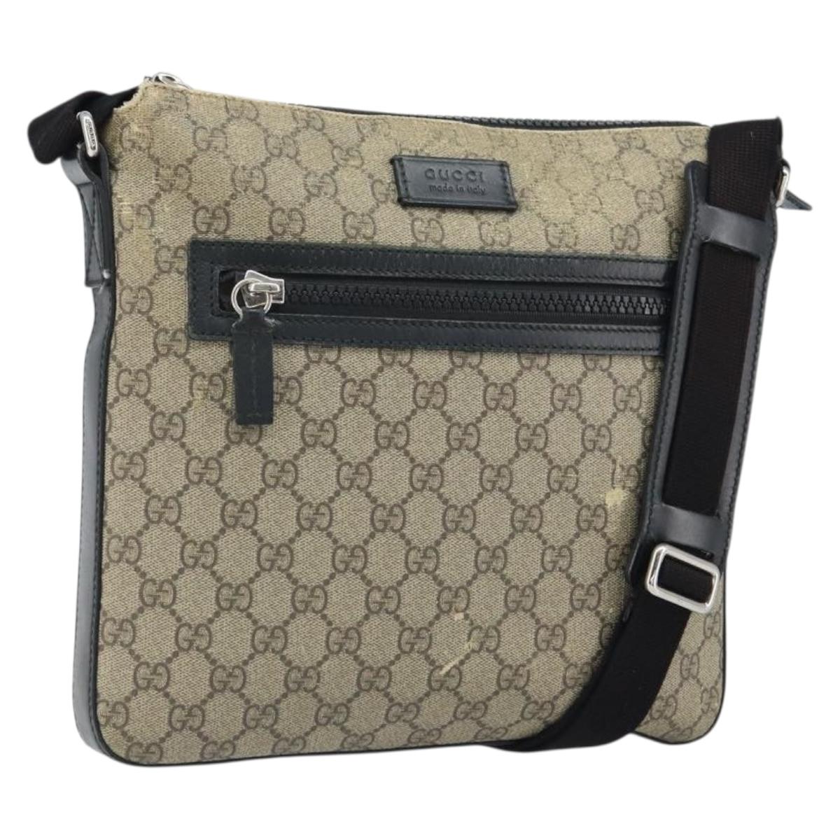 GUCCI GG Supreme Shoulder Bag PVC Beige Silver 406374 Auth BA9716