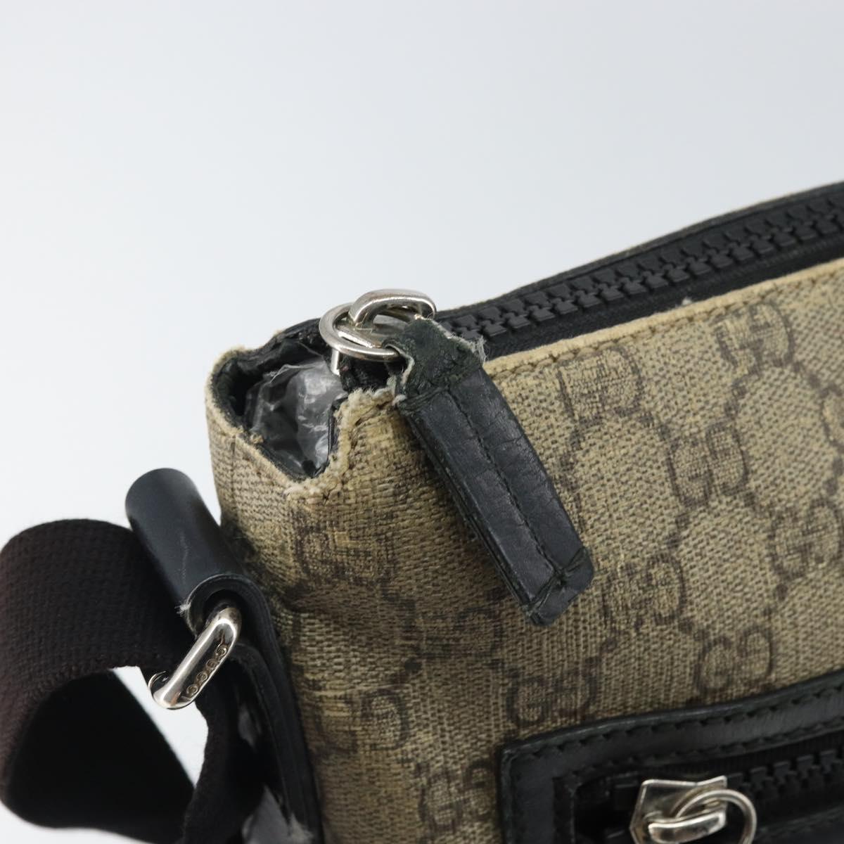 GUCCI GG Supreme Shoulder Bag PVC Beige Silver 406374 Auth BA9716