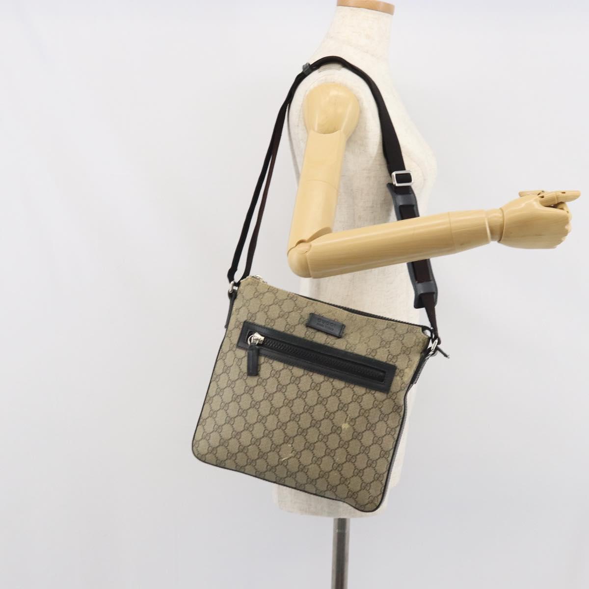 GUCCI GG Supreme Shoulder Bag PVC Beige Silver 406374 Auth BA9716