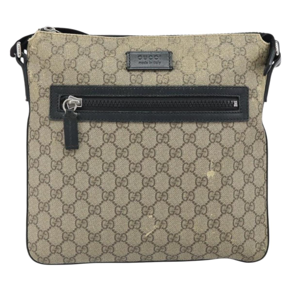 GUCCI GG Supreme Shoulder Bag PVC Beige Silver 406374 Auth BA9716