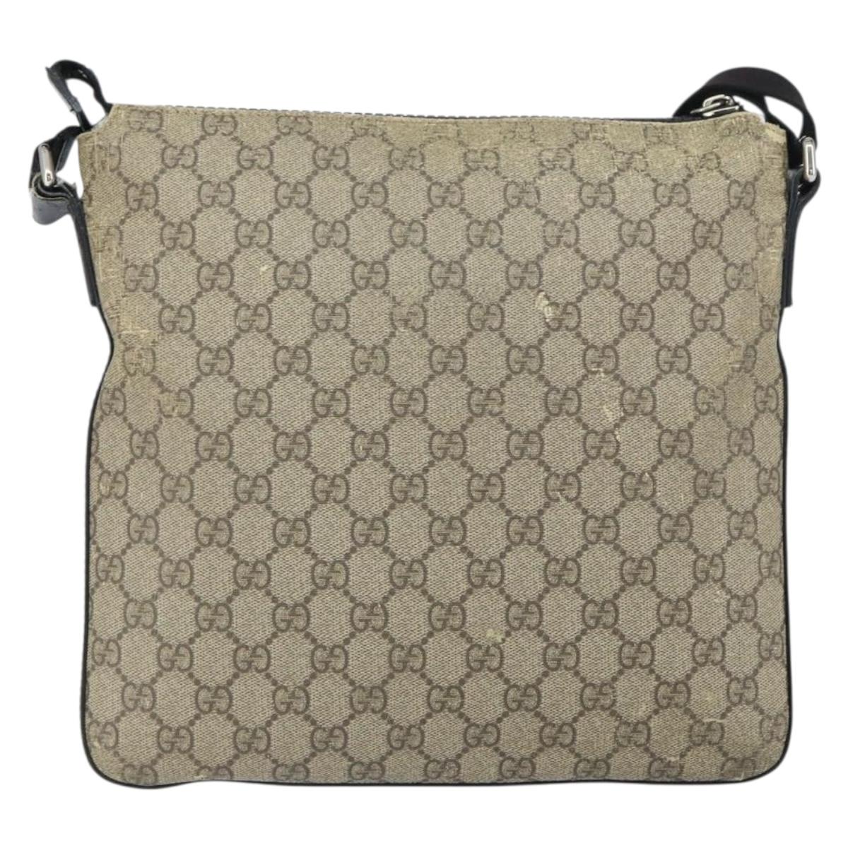 GUCCI GG Supreme Shoulder Bag PVC Beige Silver 406374 Auth BA9716