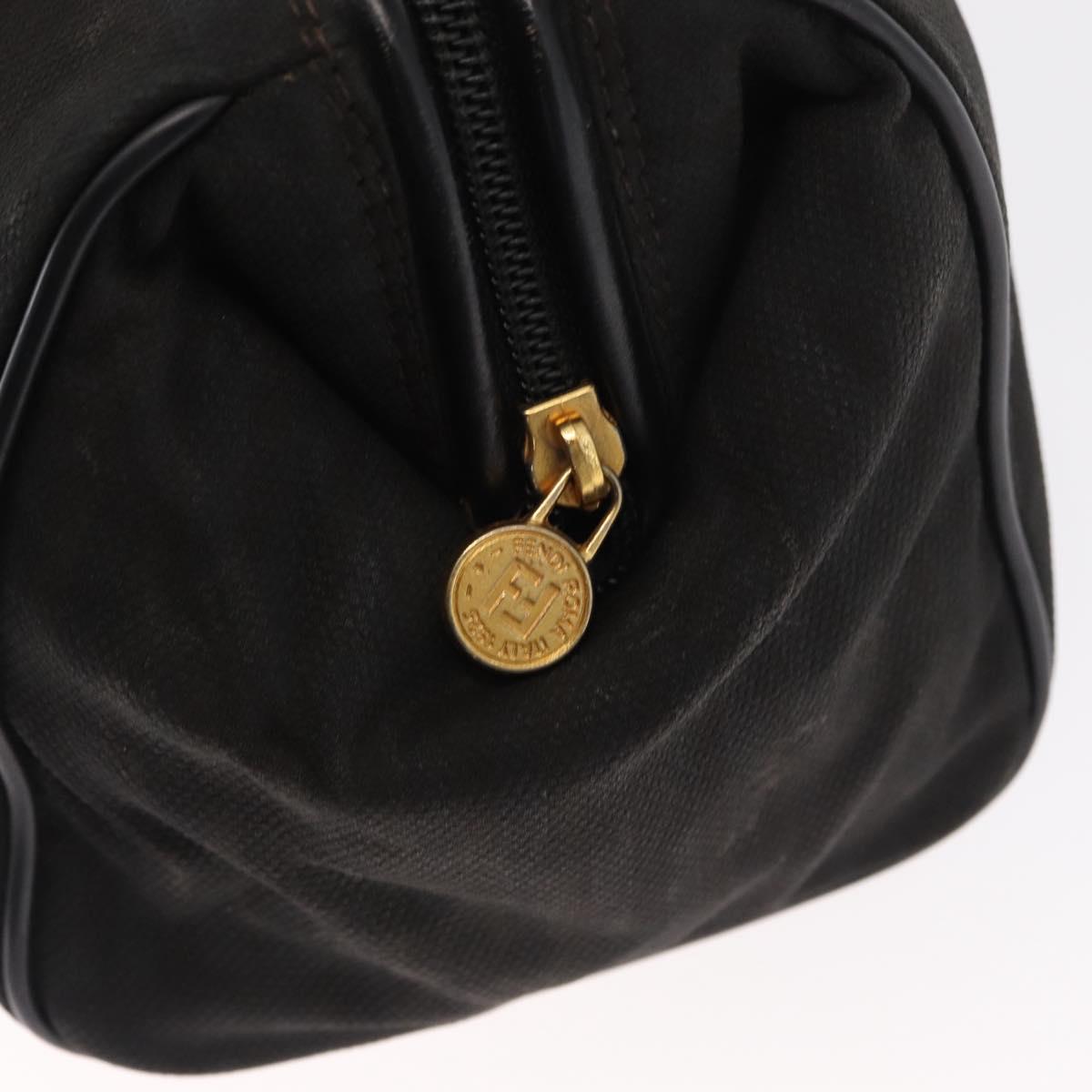 FENDI Pecan Canvas Hand Bag Black Brown gold Auth BA9717
