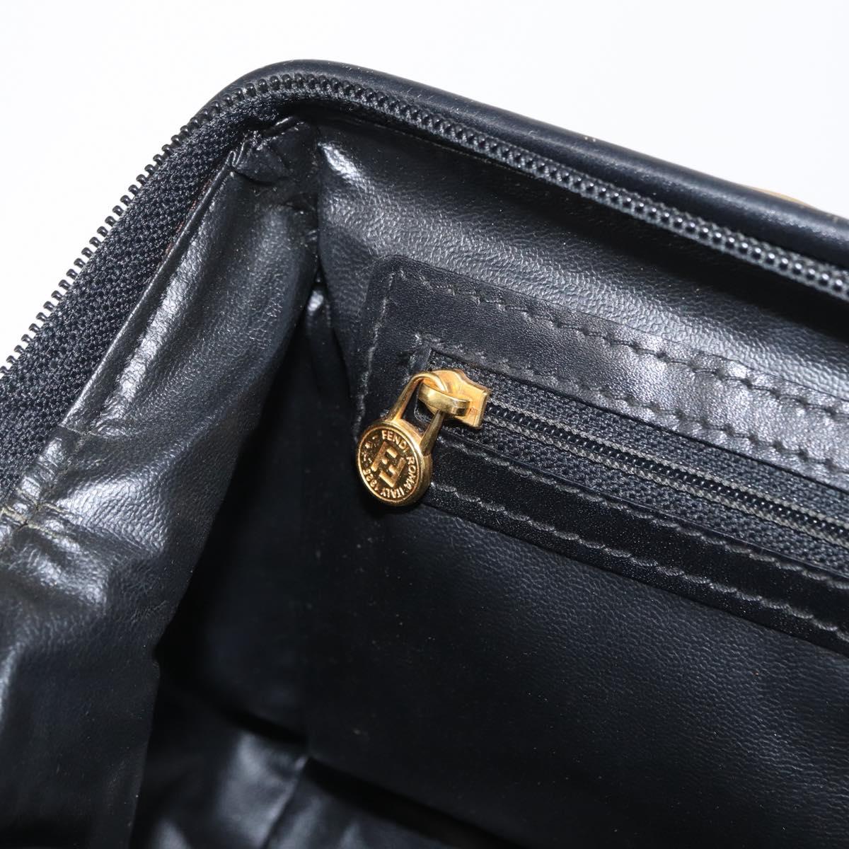 FENDI Pecan Canvas Hand Bag Black Brown gold Auth BA9717