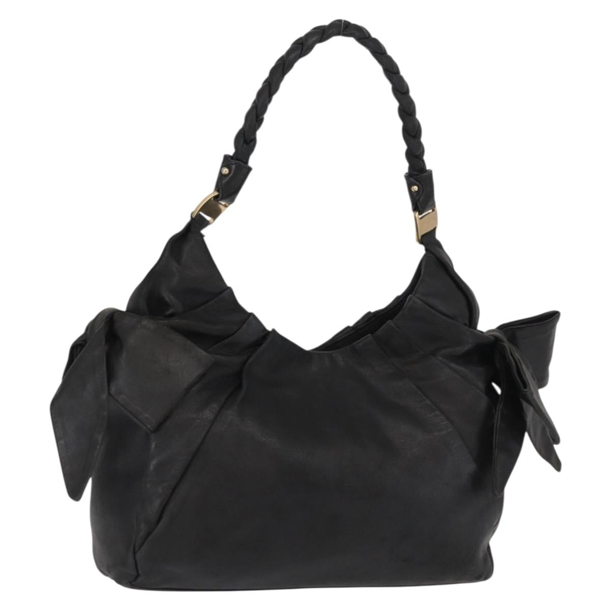 Salvatore Ferragamo Tote Bag Leather Black Gold Auth BA9720