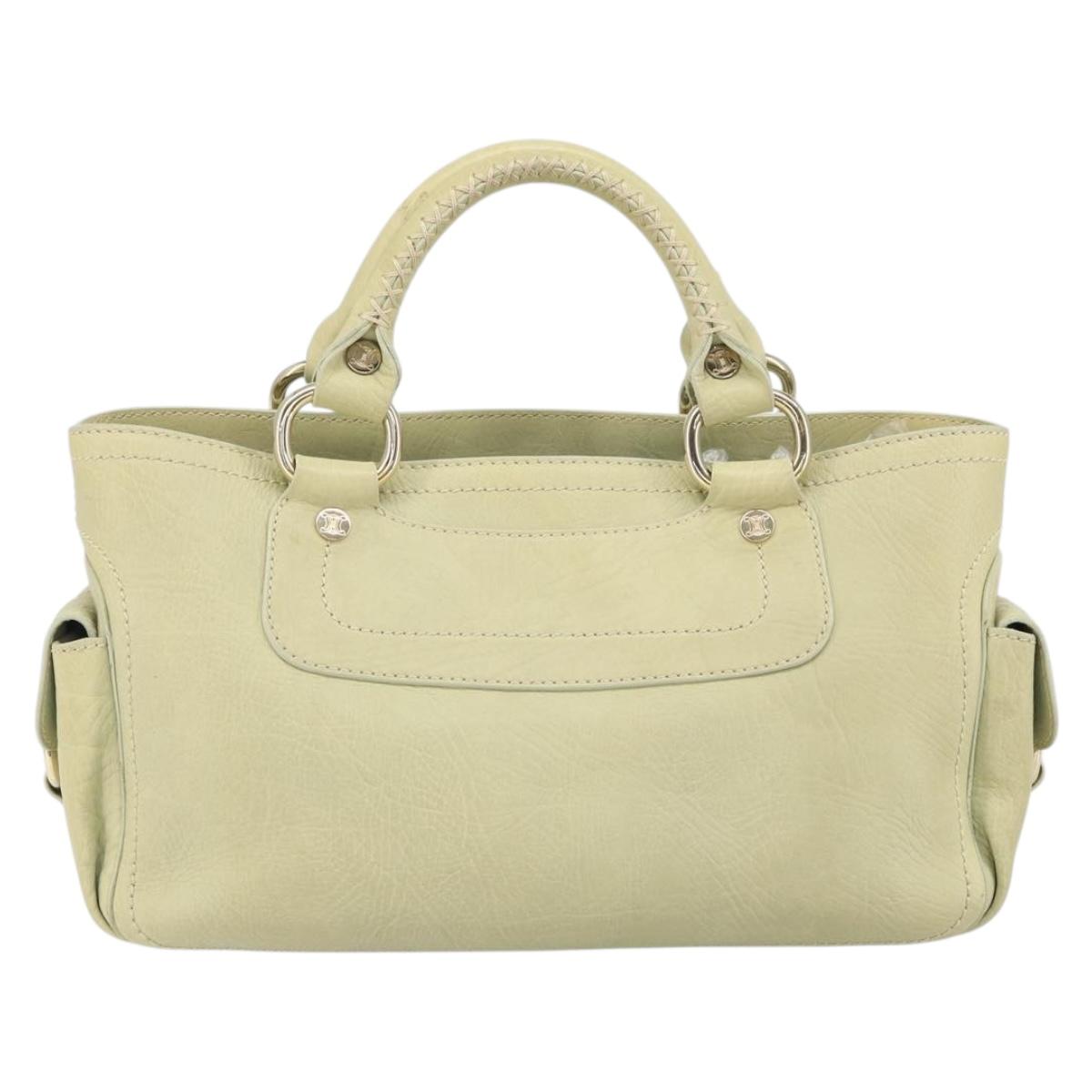 CELINE Boogie Hand Bag Leather Green Gold Auth BA9733