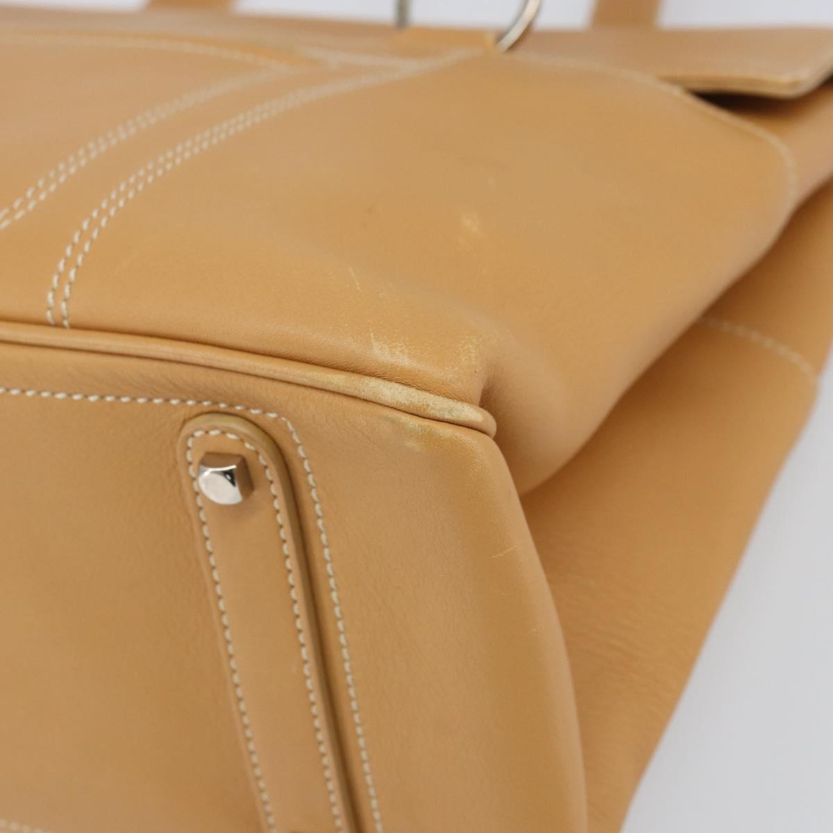 Salvatore Ferragamo Tote Bag Leather Beige Silver Auth BA9736