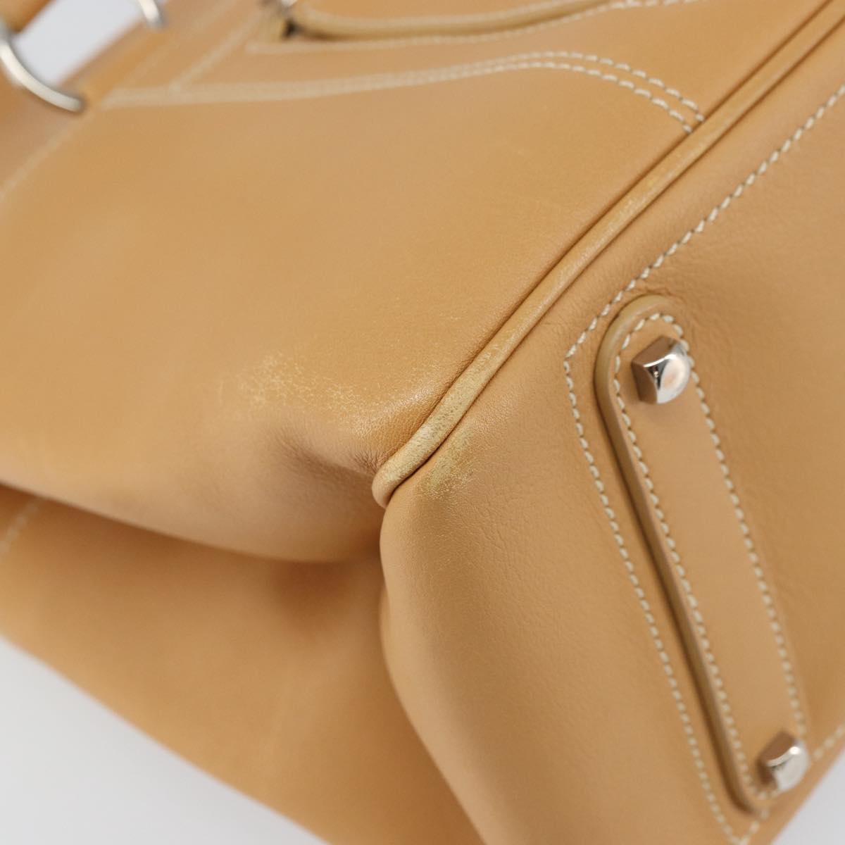 Salvatore Ferragamo Tote Bag Leather Beige Silver Auth BA9736