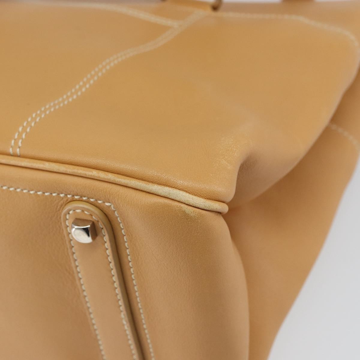 Salvatore Ferragamo Tote Bag Leather Beige Silver Auth BA9736