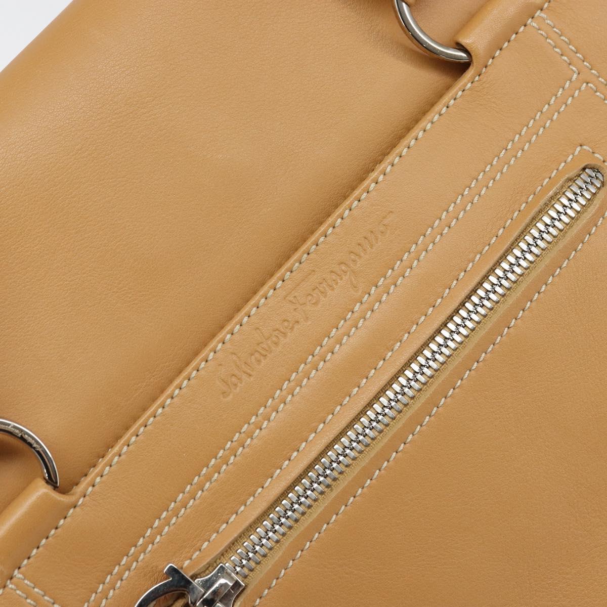 Salvatore Ferragamo Tote Bag Leather Beige Silver Auth BA9736