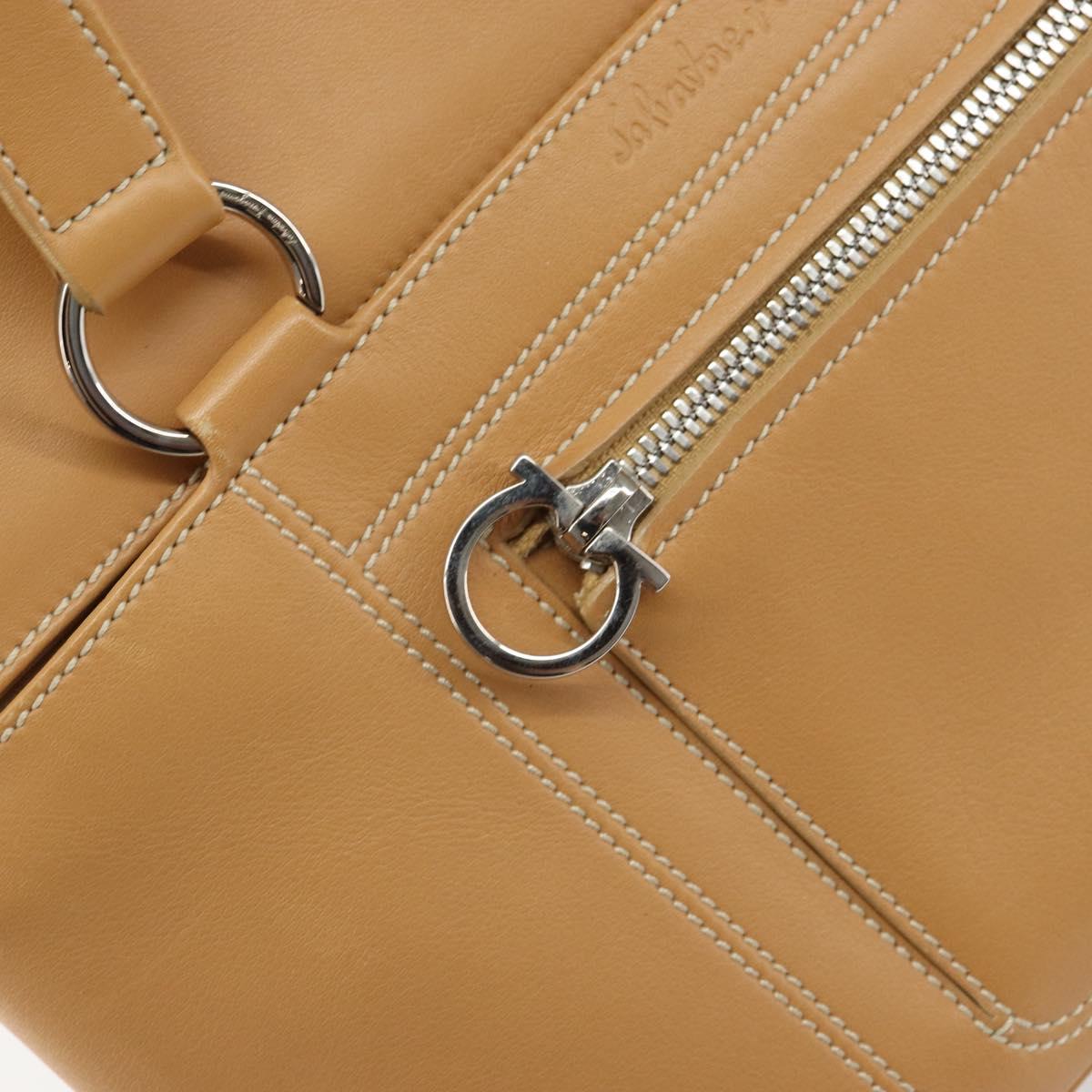 Salvatore Ferragamo Tote Bag Leather Beige Silver Auth BA9736