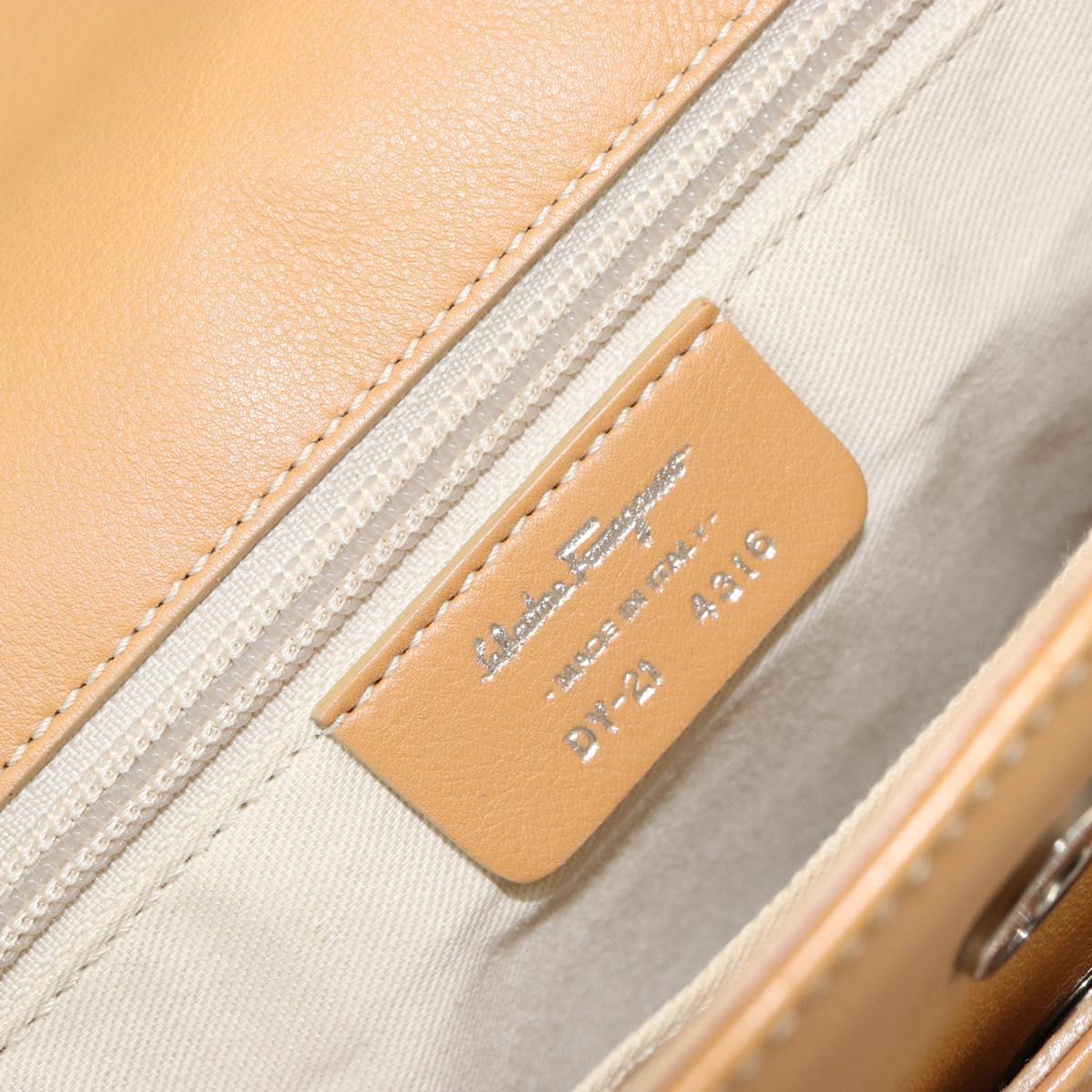 Salvatore Ferragamo Tote Bag Leather Beige Silver Auth BA9736