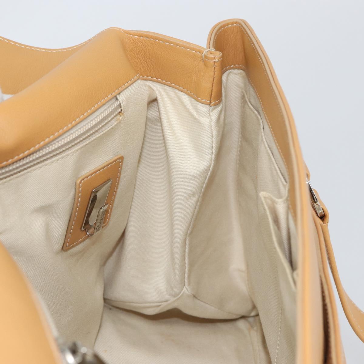 Salvatore Ferragamo Tote Bag Leather Beige Silver Auth BA9736