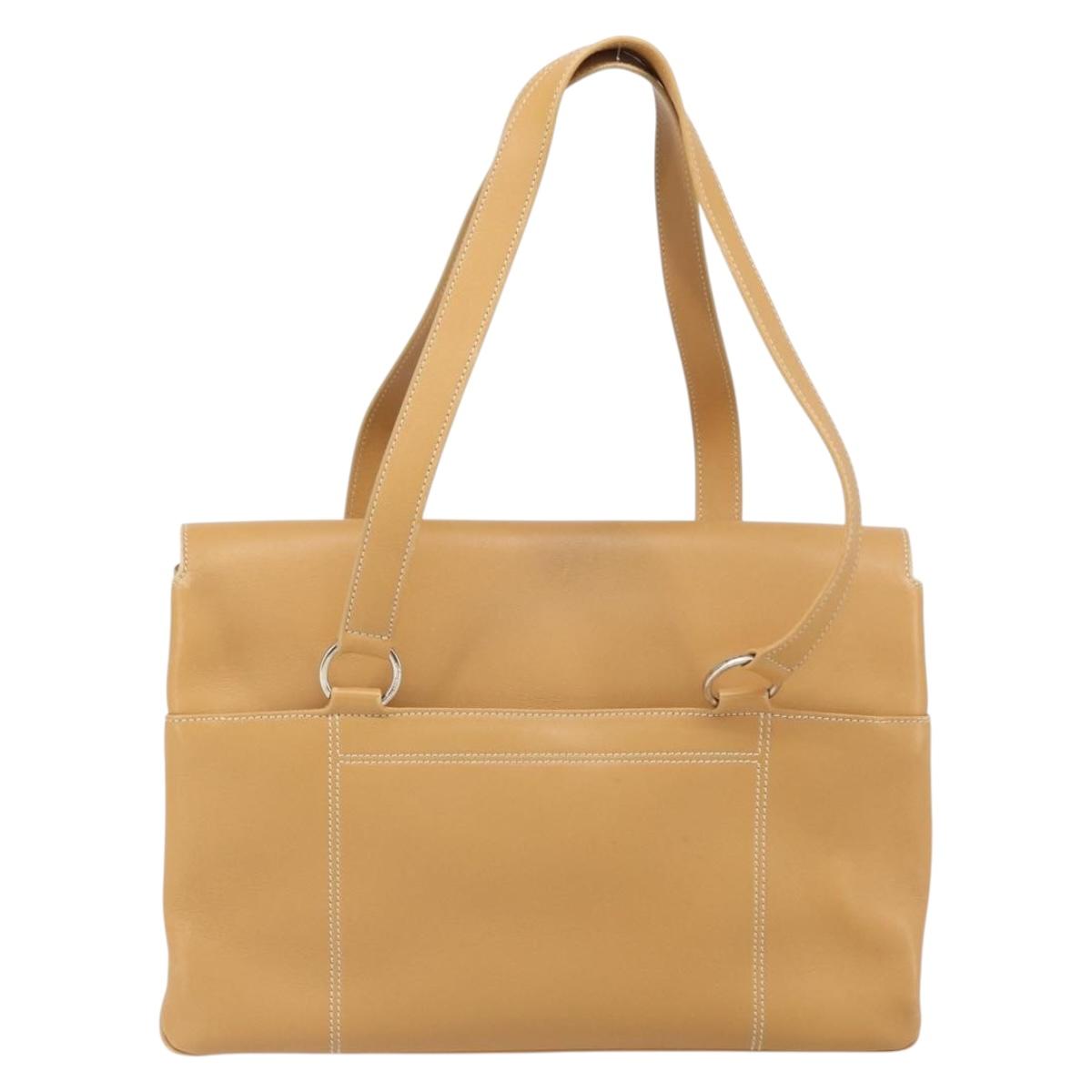 Salvatore Ferragamo Tote Bag Leather Beige Silver Auth BA9736