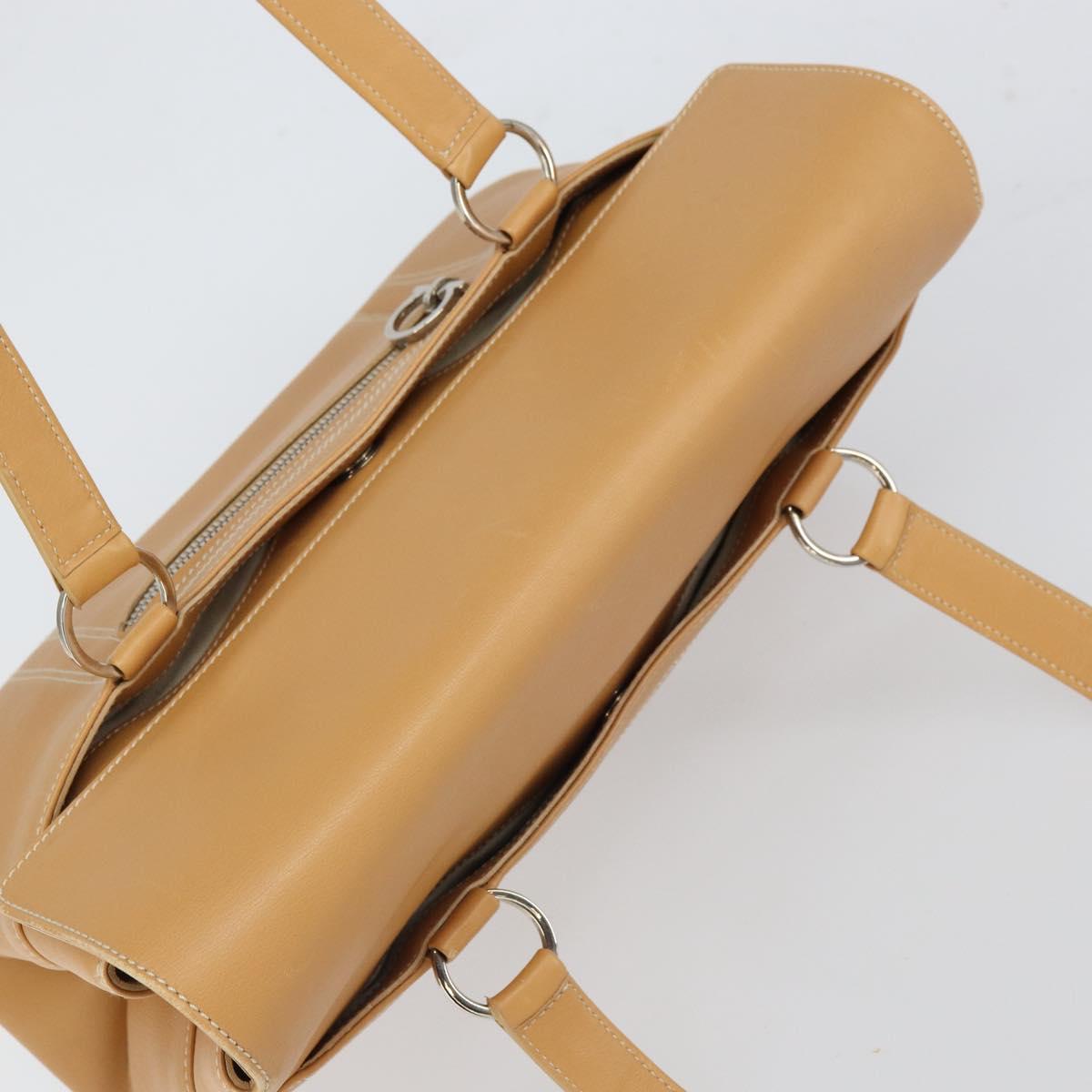 Salvatore Ferragamo Tote Bag Leather Beige Silver Auth BA9736