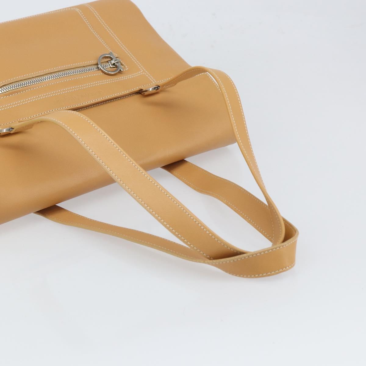 Salvatore Ferragamo Tote Bag Leather Beige Silver Auth BA9736