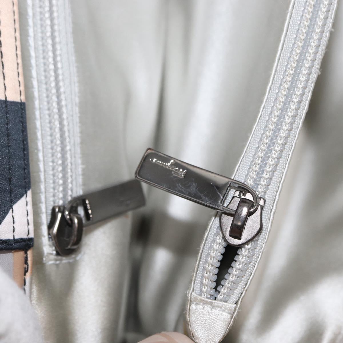 Salvatore Ferragamo Tote Bag Satin Beige Silver Auth BA9737