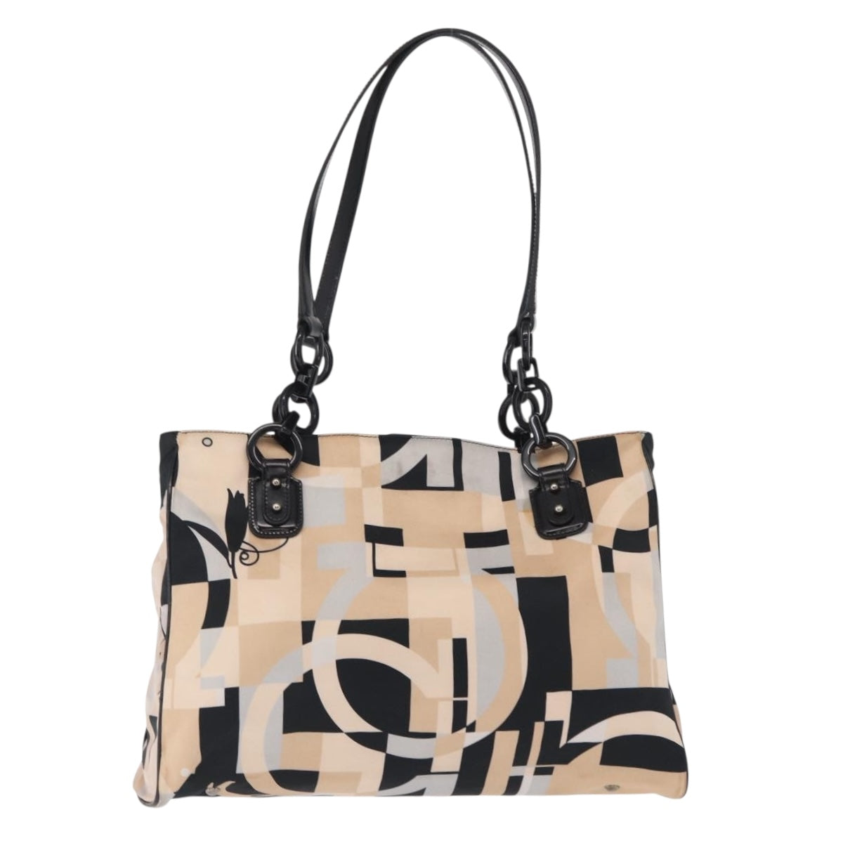Salvatore Ferragamo Tote Bag Satin Beige Silver Auth BA9737