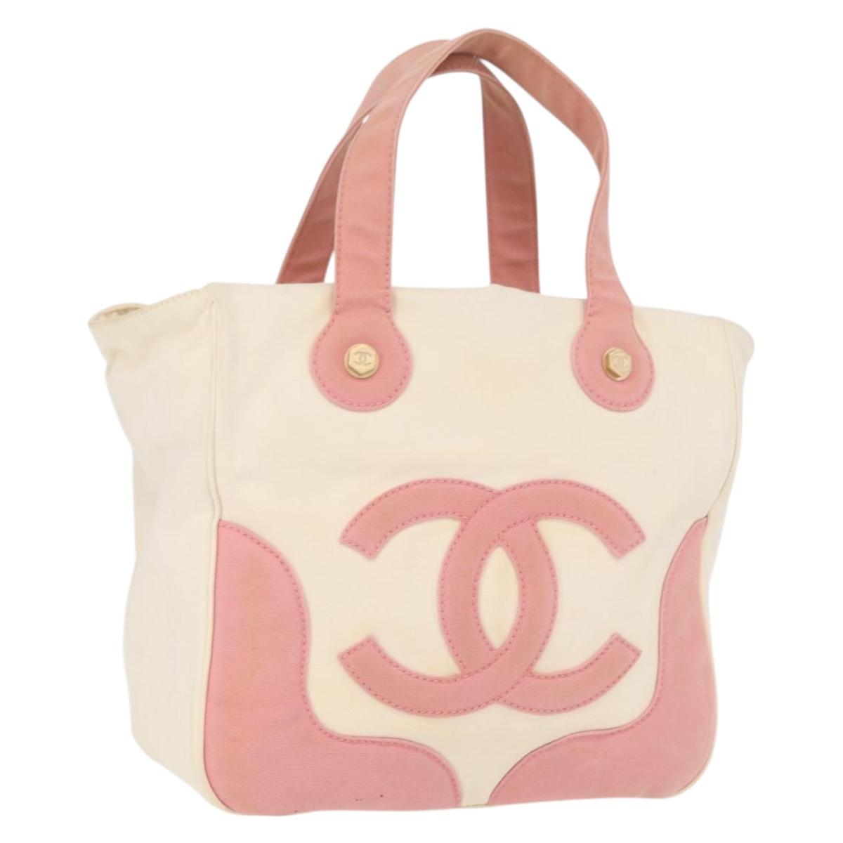 CHANEL Tote Bag Canvas White Gold CC Auth BA9739