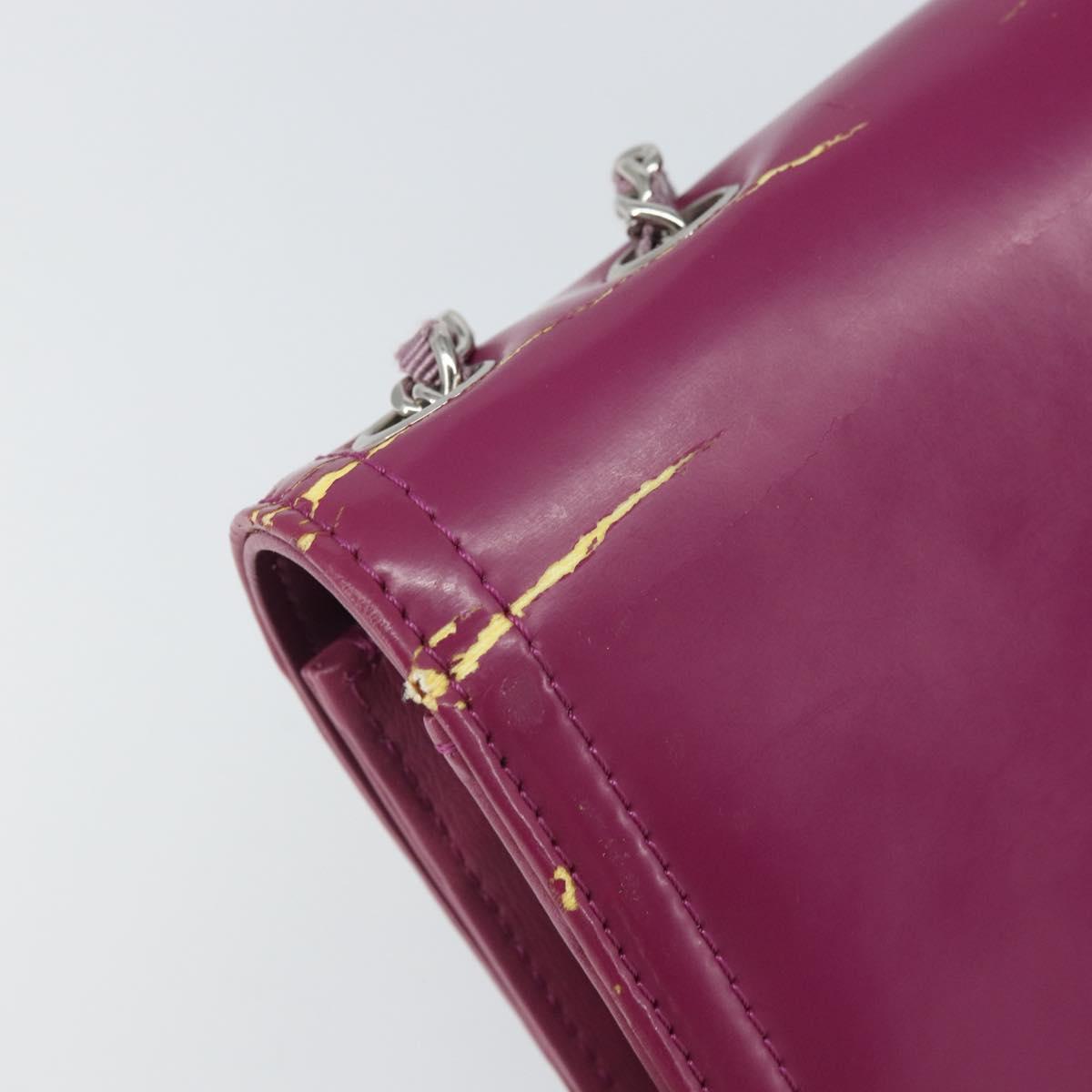 CHANEL Chain Shoulder Bag Patent leather Purple Silver CC Auth BA9741
