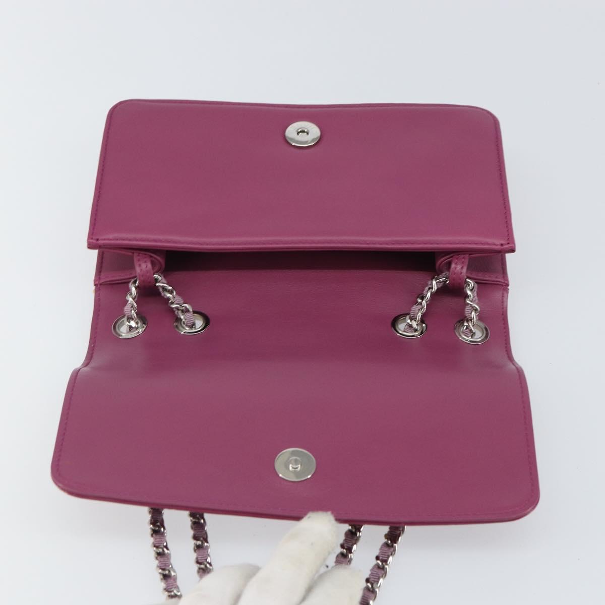 CHANEL Chain Shoulder Bag Patent leather Purple Silver CC Auth BA9741