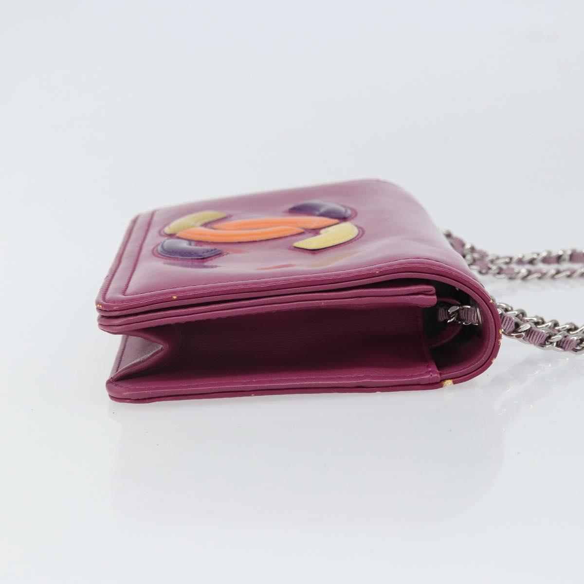 CHANEL Chain Shoulder Bag Patent leather Purple Silver CC Auth BA9741