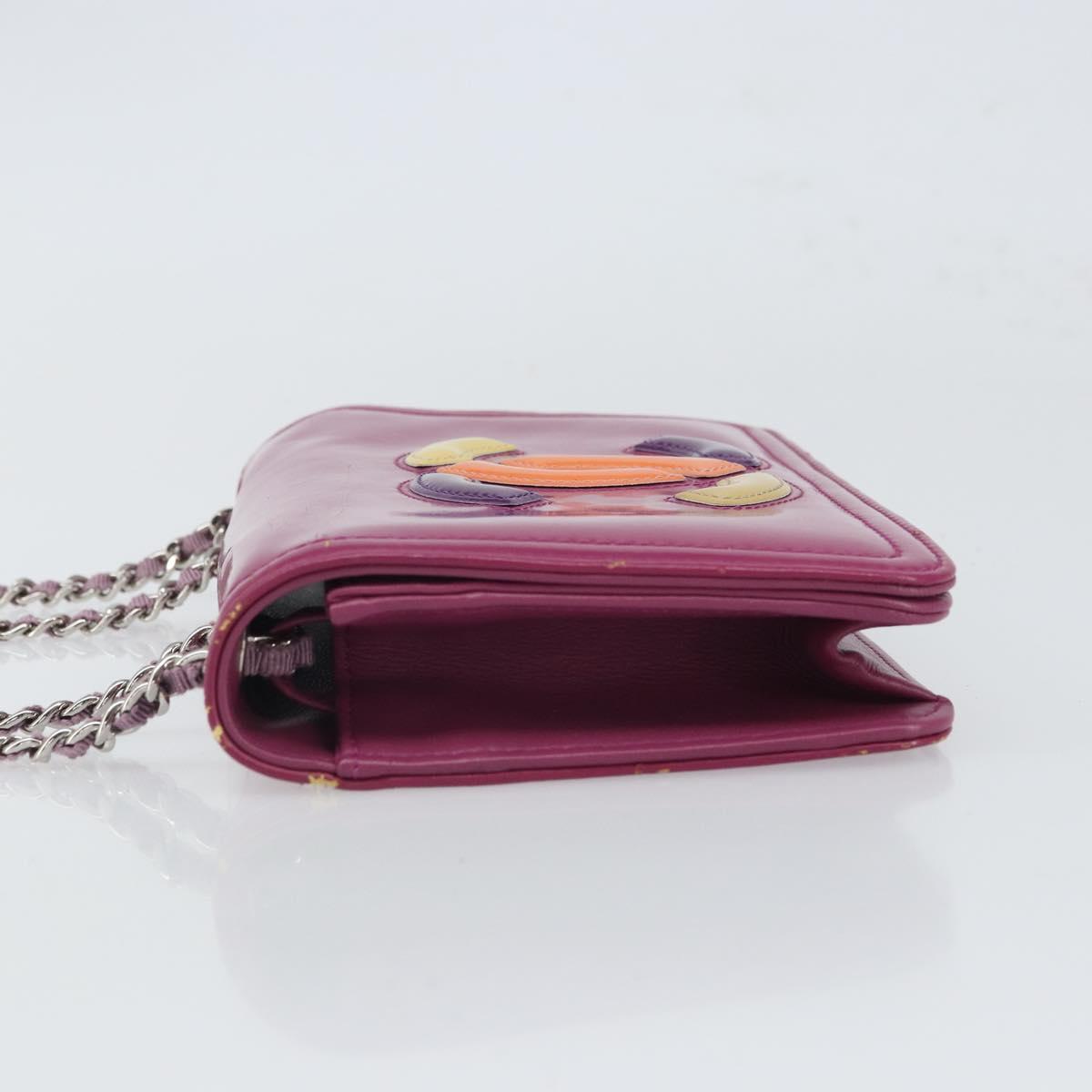 CHANEL Chain Shoulder Bag Patent leather Purple Silver CC Auth BA9741