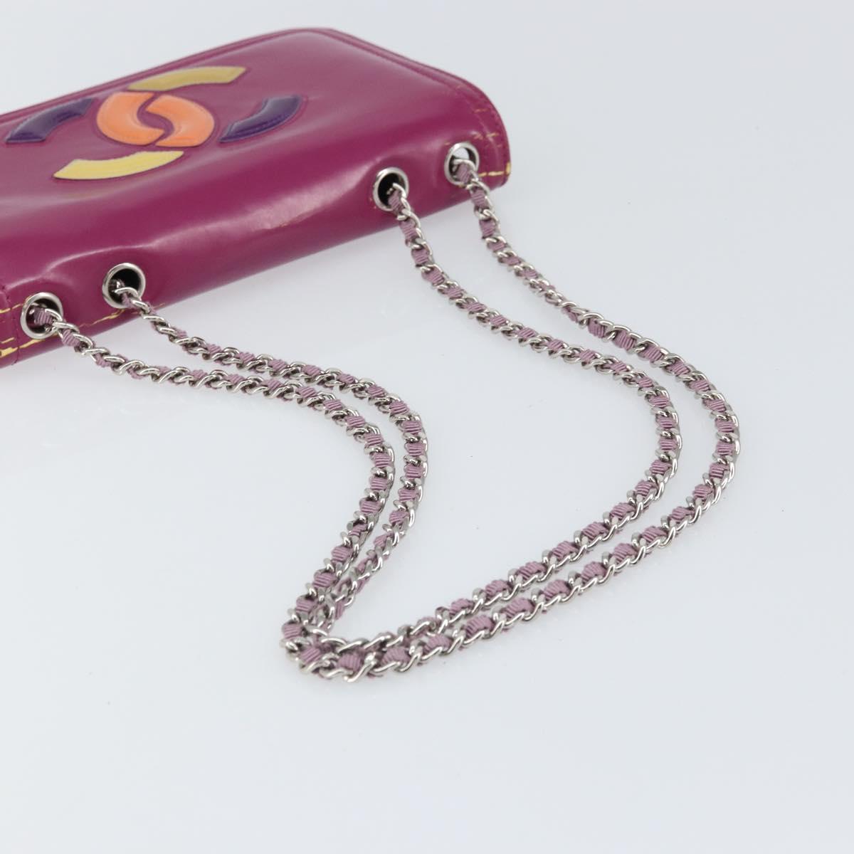 CHANEL Chain Shoulder Bag Patent leather Purple Silver CC Auth BA9741