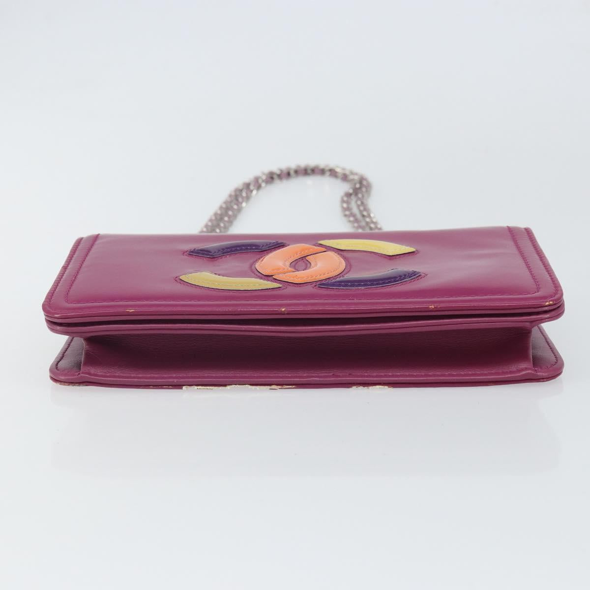 CHANEL Chain Shoulder Bag Patent leather Purple Silver CC Auth BA9741