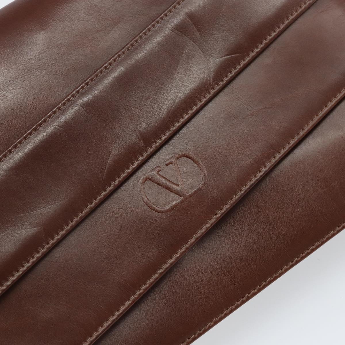 VALENTINO Shoulder Bag Leather Brown Gold Auth BA9760