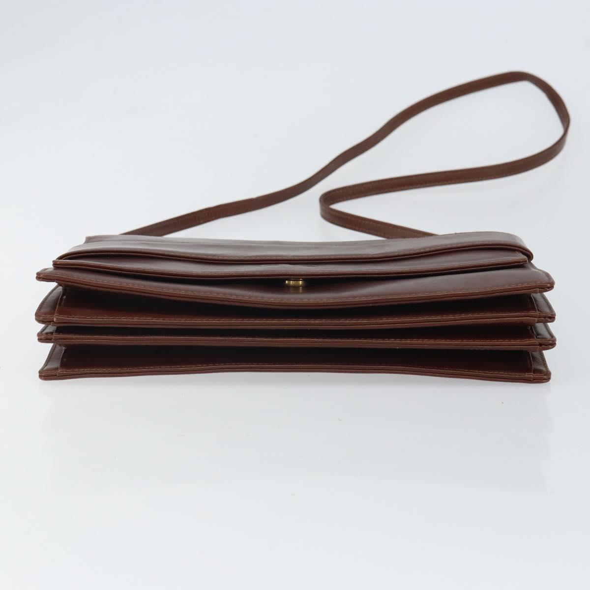 VALENTINO Shoulder Bag Leather Brown Gold Auth BA9760