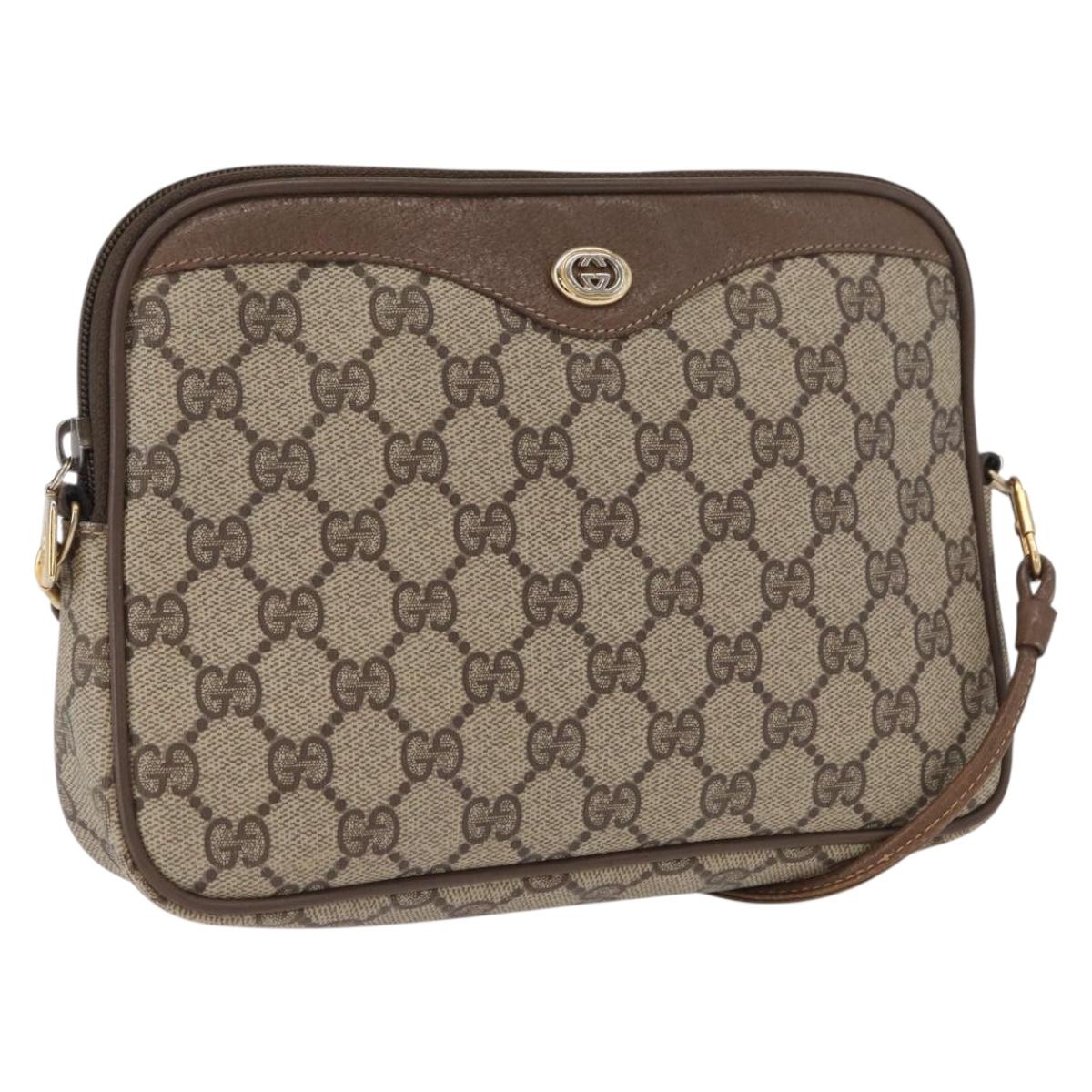 GUCCI GG Supreme Shoulder Bag PVC Beige Gold 119 02 068 Auth BA9786