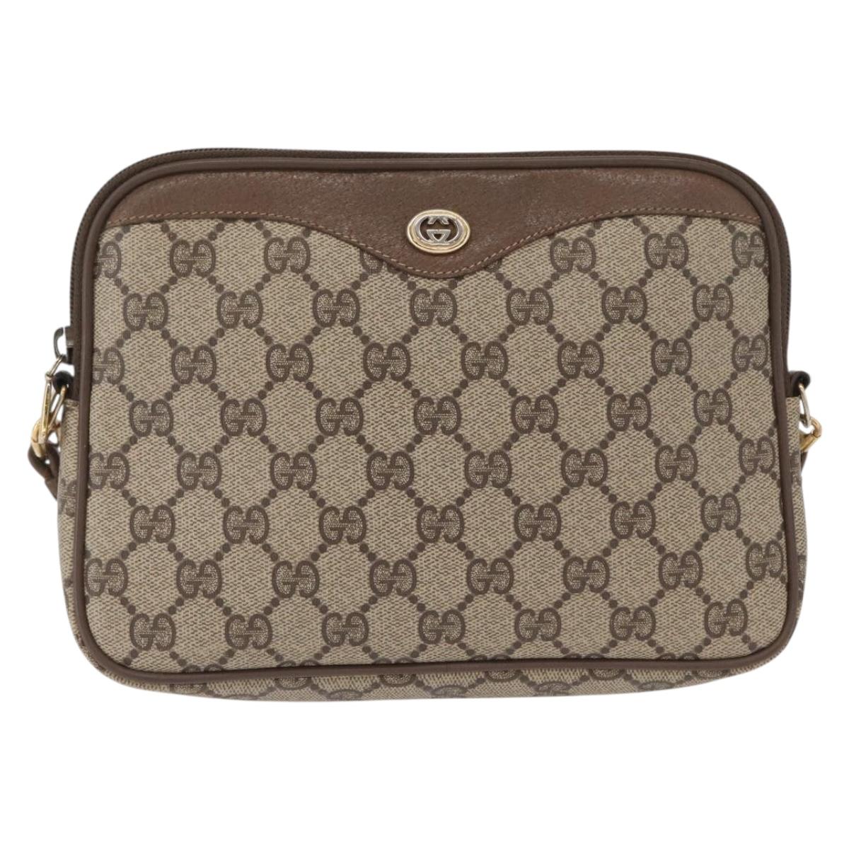 GUCCI GG Supreme Shoulder Bag PVC Beige Gold 119 02 068 Auth BA9786