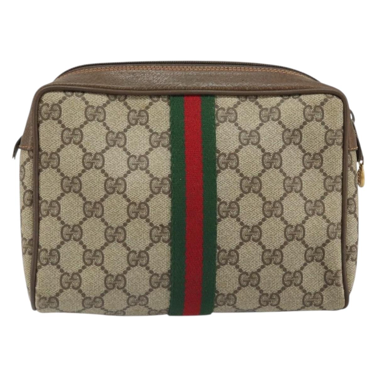 GUCCI GG Supreme Web Sherry Line Clutch Bag PVC Beige Gold 89 01 012 Auth BA9787