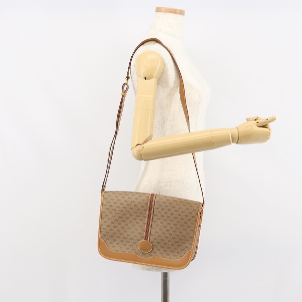 GUCCI GG Supreme Web Sherry Line Bag PVC Beige Gold 001 113 0551 Auth BA9789